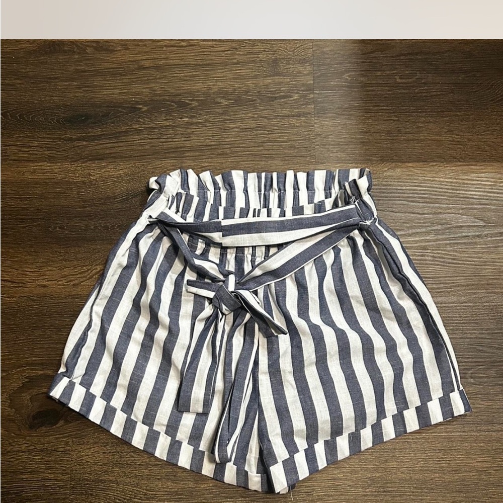 SHEIN Navy and White Striped High Waist Shorts